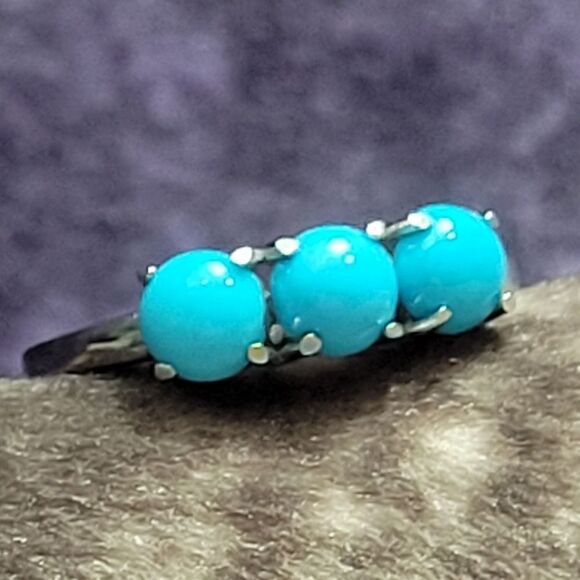 Sleeping Beauty Turquoise 3 Stone Ring Size 7 - Picture 11 of 14